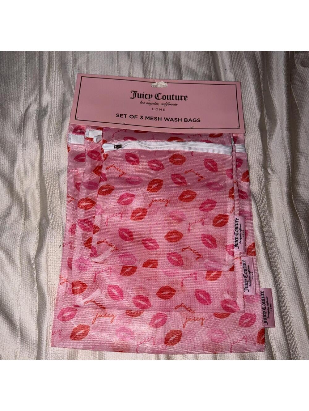 Juicy Couture 3 Pack Mesh Laundry Bags Lipstick Kisses Print Delicates Protector